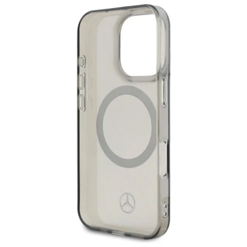 Mercedes-Hülle für iPhone 16 Pro Max 6,9 Zoll, schwarzes Hardcase, silberner Ring, MagSafe