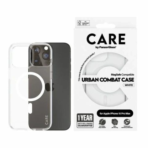 Etui do iPhone 15 Pro Max CARE by PanzerGlass Urban Combat Case MagSafe Przezroczysto-Białe