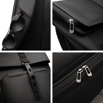 Bange wasserdichter Rucksack für 15,6-Zoll-Laptop, Stadtreisender, 45 x 30 x 16 cm, für Arbeit, Flugzeug, Herren, Damen, mit USB-Anschluss Schwarz