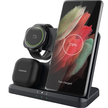 Ładowarka Bezprzewodowa Indukcyjna 3w1 Qi 3.0 Szybka do Samsung S22 S23 S24 S25 Galaxy Watch Buds Stacja czarna 