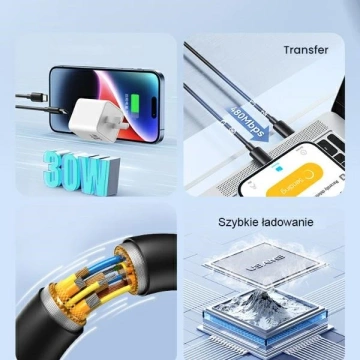 USAMS USB-C-zu-USB-C-Kabel, 60 W, 1 m, Schnellladefunktion, YD-Serie, schwarz/schwarz SJ711USB01 (US-SJ711)