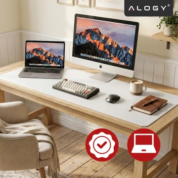 Podkładka na biurko 100×50 cm – antypoślizgowa mata ochronna z eleganckiej ekoskóry PU, pod mysz i klawiaturę, stylowa i trwała – Alogy WorkMat™ Biała