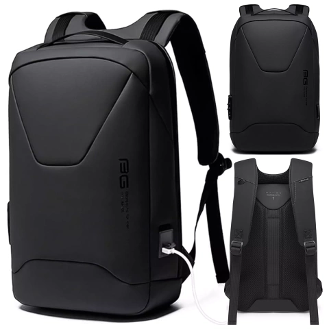 Bange Diebstahlsicherer, wasserdichter Rucksack für 15,6"-Laptops, ideal für Stadtreisen, 46 x 30 x 15 cm, für Arbeit und Flugreisen, für Damen und Herren, mit USB-Anschluss und Zahlenschloss, Schwarz