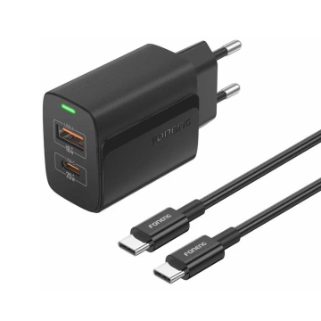 Ładowarka Foneng EU66 USB-C + USB-A 20W QC3.0 PPS FCP LED Czarna