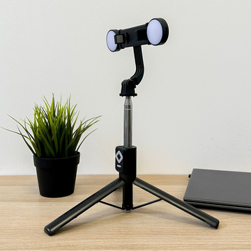 Selfie stick Uchwyt na telefon statyw z podwójną lampą Ring LED Tripod z pilot Bluetooth Czarny