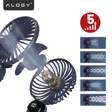 Wentylator Wiatrak Ręczny Bezprzewodowy, Przenośny i Biurkowy, z Uchwytem na Telefon, Ładowanie USB-C, Bateria 18650, Alogy CoolBreeze™ – Granatowy