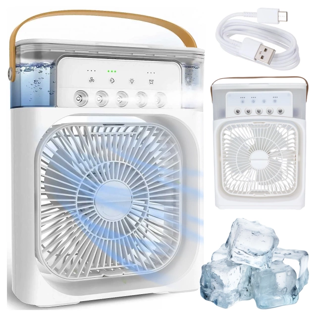 Schreibtischventilator, Standventilator, kleiner Umwälzventilator mit Clip, kabelloser Handventilator, 500 mAh, USB-C, Alogy White