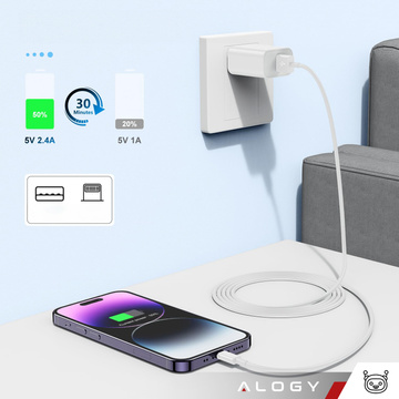 Alogy 1m Fast Charge USB zu Lightning Kabel iPhone Ladekabel 20W weiß