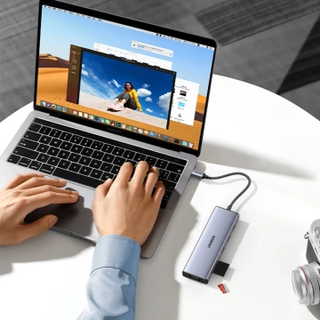 Adapter Ugreen CM498 USB-C HDMI VGA RJ45 USB-A SD PD 100W Hub 9w1 Szary