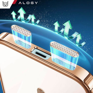 Etui MagSafe Case do iPhone 15 Pro Max Glamour Luxury obudowa Slim Ring Alogy Złote przezroczyste + Szkło