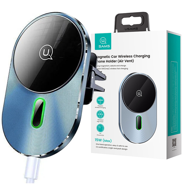 Uchwyt samochodowy na telefon ładowarka indukcyjna QI USAMS Magnetic Car Wireless Charging 15W do kratki (US-CD170) 