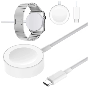 Kabel ładowarka indukcyjna Qi do Apple Watch – magnetyczna, złącze USB-C Type-C, szybkie i stabilne ładowanie, długość 1m 100cm, Alogy WatchCharge™ Biała