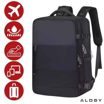 Alogy Unisex Schwarz Herren Damen Reise-Laptop-Rucksack für Koffer Gepäck für Flugzeug Arbeit Schule 45x30x20cm