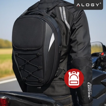 Plecak torba motocyklowa wodoodporna 40L – 5w1 – kufer, podsiodłowa, bagażnikowa, na kask, z pokrowcem, Nylon, torba miejska na motocykl – Alogy RoadMaster™  Czarna