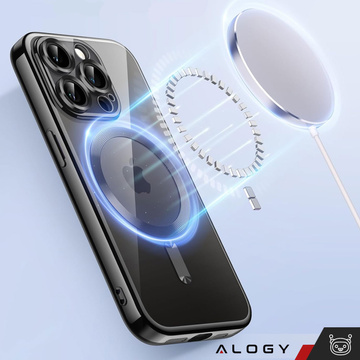 Etui MagSafe Case do iPhone 15 Pro Glamour Luxury obudowa Slim Ring Alogy Czarne przezroczyste + Szkło