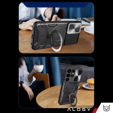 Etui do Samsung Galaxy S25 Ultra pancerne Slide Case Ring obudowa ochrona aparatu Alogy CamGuard Pro czarne