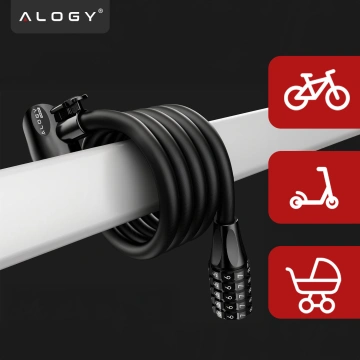 Zapięcie do roweru blokada rowerowa mocna linka 120cm zabezpieczenie rowerowe na kod szyfr kluczyk Alogy czarny