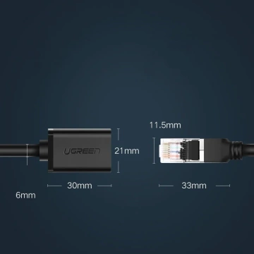Przedłużacz UGREEN kabel internetowy Ethernet RJ45 Cat 6 FTP 1000 Mbps 2 m czarny (NW112 11281)