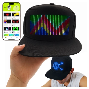 Czapka z daszkiem z oświetleniem LED RGB Piksele bluetooth Alogy PixelCap™ led telefon komórkowy sterowana aplikacją pixel Czarna