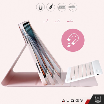 Etui ochronne z klawiatura bezprzewodowa Alogy Keyboard Case z miejscem na rysik do Apple iPad 11 gen. (2025) / 10 gen. (2022)  Różowe + Szkło