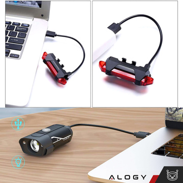 Lampka rowerowa przód + tył LED przednia tylna światło roweru oświetlenie wodoodporna IPX4 USB światełko na rower zestaw lampek Alogy