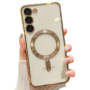 Etui do Samsung Galaxy S24 Mag Safe Glamour Case Ring obudowa ochrona aparatów Alogy Złote przezroczyste + Szkło