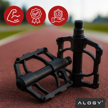 Pedały rowerowe Alogy do roweru szosowego i górskiego platformowe MTB aluminiowe komplet 2szt Aluminium z potrójnym łożyskiem Czarne
