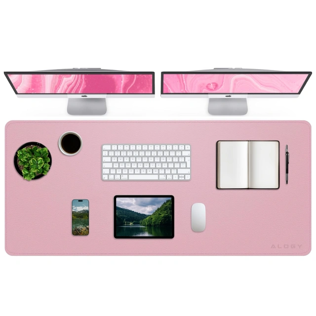 Podkładka na biurko 120×60 cm – antypoślizgowa mata ochronna z eleganckiej ekoskóry PU, pod mysz i klawiaturę, stylowa i trwała – Alogy WorkMat™ Różowa