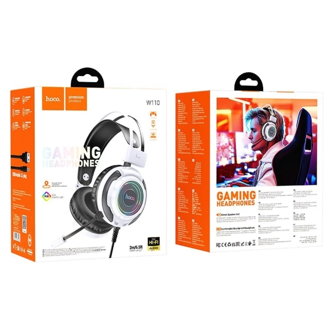 Gaming-Kopfhörer Hoco W110 RGB USB-Buchse 3,5 mm Weiß