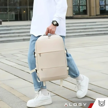 Damen-Reise-Laptop-Rucksack für Koffer, Gepäck, Flugzeug, Arbeit, Schule, 45 x 30 x 20 cm, Alogy Beige