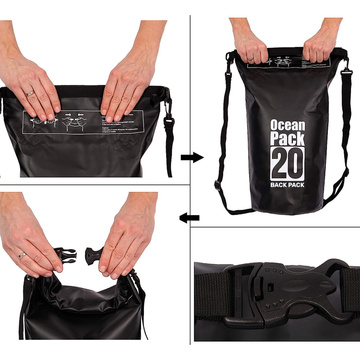 Worek wodoszczelny wodoodporny 20L Pokrowiec Torba na kajak żagle PVC do sportu Czarny