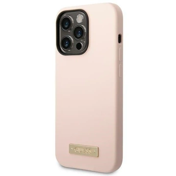Eti na telefon Guess GUHMP14XSBPLP do Apple iPhone 14 Pro Max 6,7" różowy/pink hard case Silicone Logo Plate MagSafe