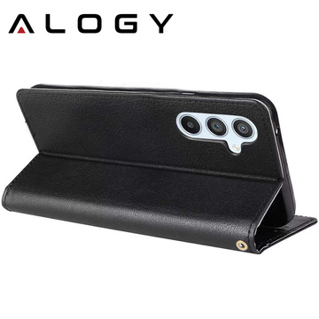 Schützende Flip-Leder-Brieftasche Alogy Wallet Case Handyhülle für Samsung Galaxy A34 5G Schwarz