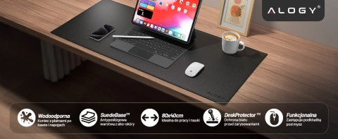 Podkładka na biurko 80×40 cm – antypoślizgowa mata ochronna z eleganckiej ekoskóry PU, pod mysz i klawiaturę, stylowa i trwała – Alogy WorkMat™ Czarna