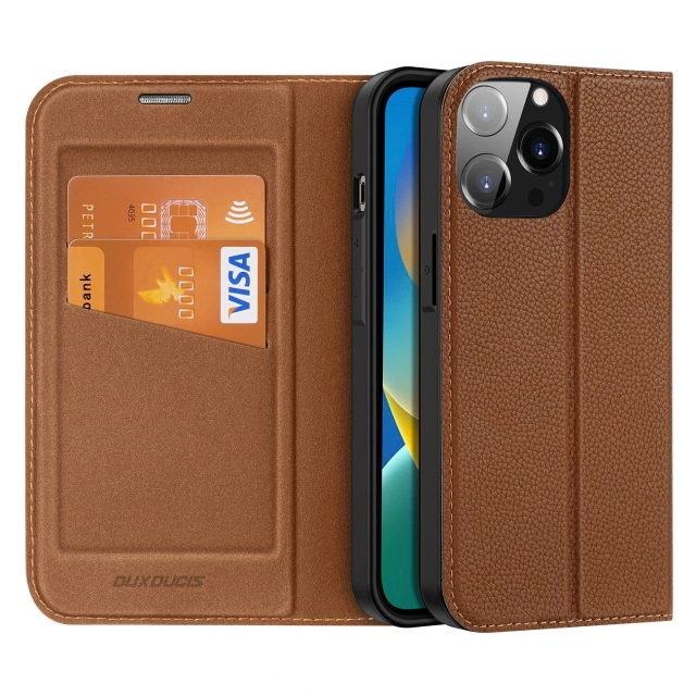 Etui Dux Ducis Skin X2 do iPhone 14 Pro Max pokrowiec z magnetyczną klapką brązowy