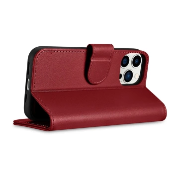 Etui na telefon iCarer Wallet Case 2in1 do iPhone 14 Pro Max skórzany pokrowiec z klapką Anti-RFID czerwony