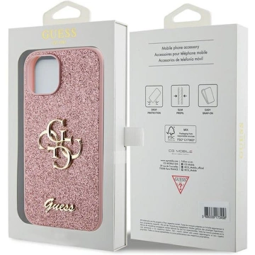 Original GUESS Hardcase GUHCP15SHG4SGP Hülle für iPhone 15 (Fixed Glitter Big 4G / Pink)