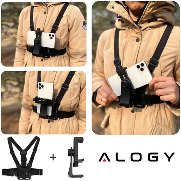 Sportgurt Alogy Chest Brusthalter für Kamera, GoPro-Kameras, Universaltelefon Schwarz