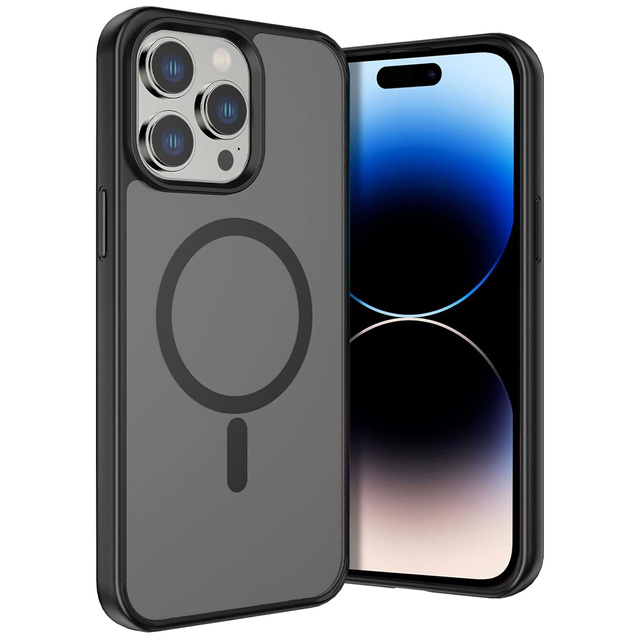 Hülle für iPhone 14 Pro Mag Safe Matt Case Cover Matte Alogy Ring Armored Phone Case Schwarzes Glas