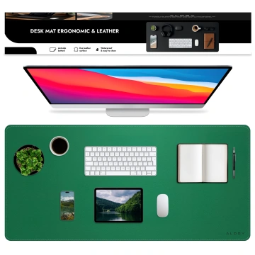 Podkładka na biurko 90×45 cm – antypoślizgowa mata ochronna z eleganckiej ekoskóry PU, pod mysz i klawiaturę, stylowa i trwała – Alogy WorkMat™ Zielona