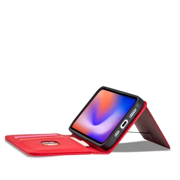 Magnet Card Case etui do iPhone 12 Pro pokrowiec portfel na karty kartę podstawka czerwony