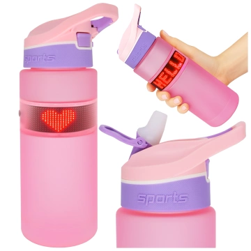 Butelka Bidon na Napoje LED, Inteligentna z Wyświetlaczem i Łącznością Bluetooth, Słomka, Motywacyjna, Wielokrotnego Użytku, Alogy FitBottle™ 800ml - Różowa