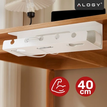 Organizer na Kable 2w1 Pod Biurko i na Ścianę, 40 cm, z Paskiem Klejącym utrzymanie porządku na biurku, Alogy CableHold™ – Biały