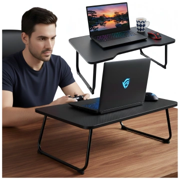 Stolik składany gamingowy 60×40 cm – biurko na laptopa z powierzchnią Carbon, lekki i przenośny, stabilna konstrukcja do domu i grania – Alogy CarbonDesk™ Czarny