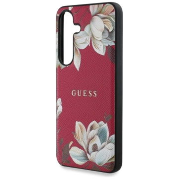 Etui Guess Grained Printed Flower MagSafe do Samsung Galaxy S25 Fuksja