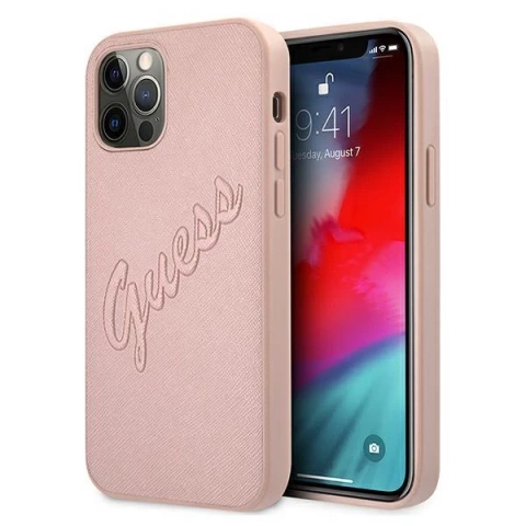 Guess GUHCP12LRSAVSRG iPhone 12 Pro Max 6,7" różowy/pink Hardcase Saffiano Vintage Script