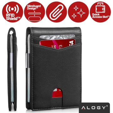 RFID-Schutzhülle für Geldbörsen, blockiert Signale für Karten und Dokumente, dünn, klein, Alogy, Herren- und Damengeldbörse, Schwarz