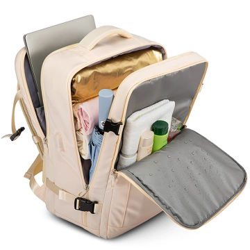 Wasserdichter Rucksack von Bange für Laptops bis 15,6 Zoll, ideal für Städtetrips, 46 x 31,5 x 20 cm, für Arbeit und Flugreisen, für Damen und Herren, mit USB-Anschluss, beige