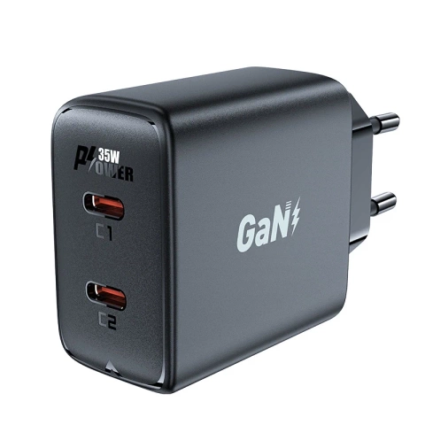 Ładowarka sieciowa czarna GaN 35W PD 2x USB C Acefast A49 - szybka i bezpieczna