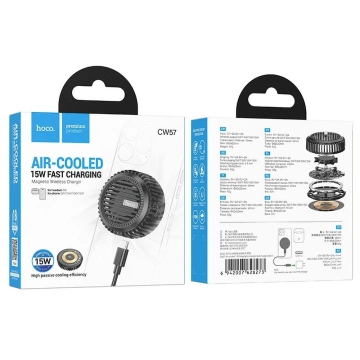 Hoco Ładowarka Indukcyjna 2w1 15W Qi+MagSafe z Wentylatorem – Czarna